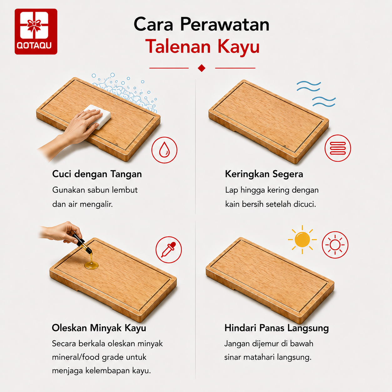 QOTAQU Talenan Kayu Mahoni Food Grade 30x19x1,6 cm | Anti Jamur, Tebal, Awet, Aman untuk Makanan