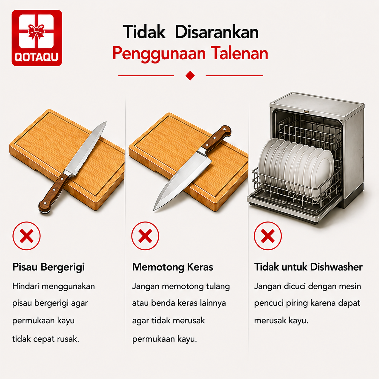 QOTAQU Talenan Kayu Mahoni Food Grade 30x19x1,6 cm | Anti Jamur, Tebal, Awet, Aman untuk Makanan