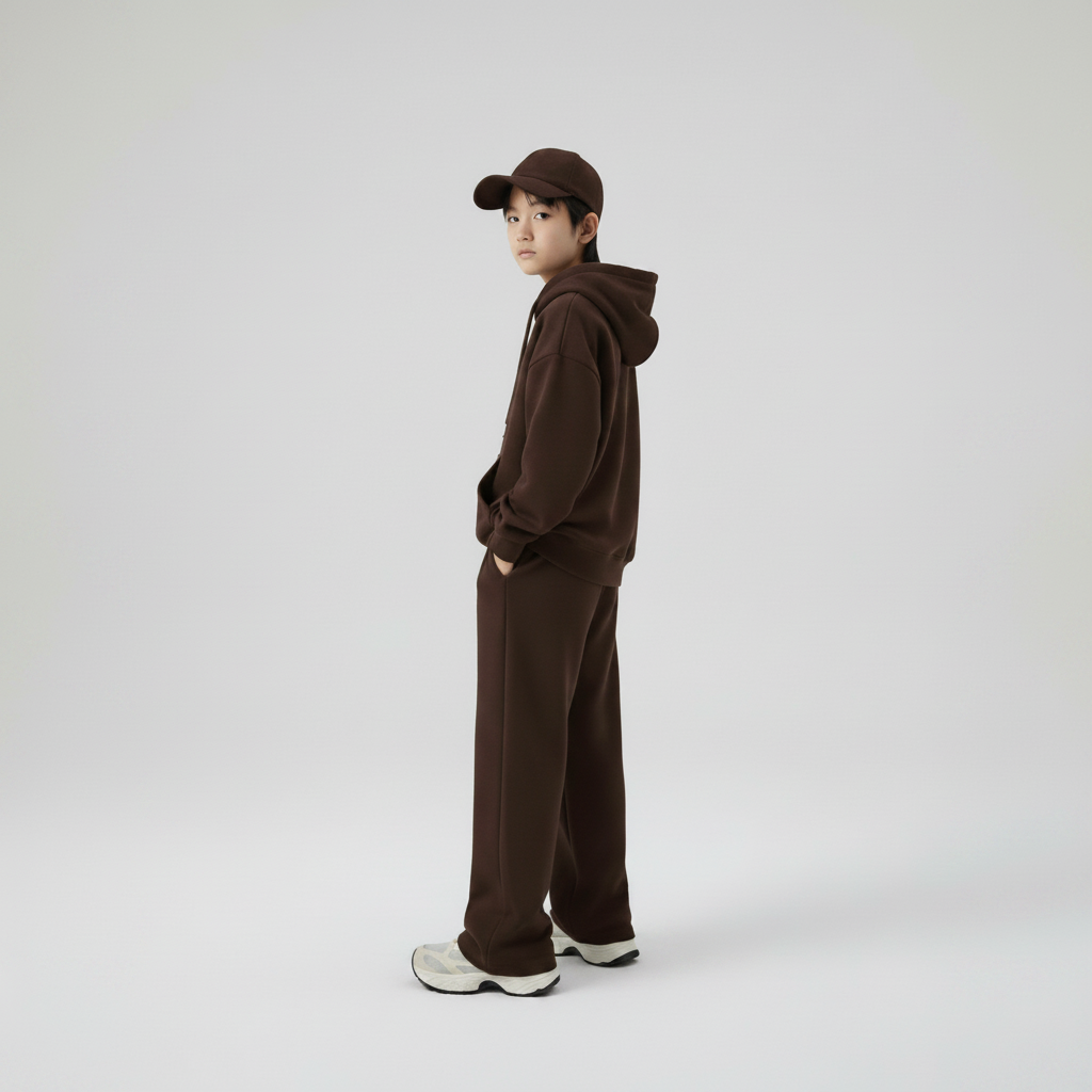 Celana Sweatpants Loose Baggy Anak Fleece Coklat Kopi