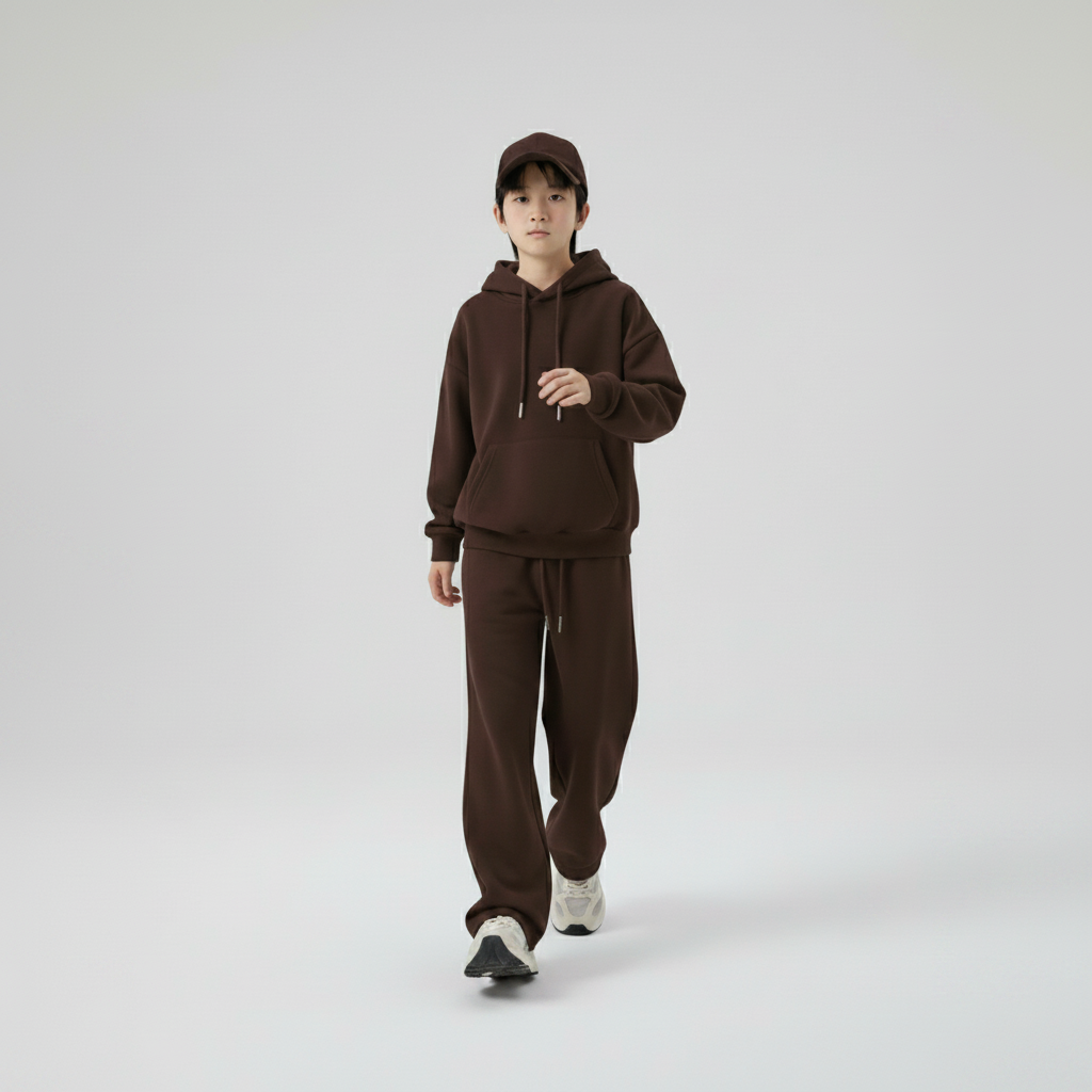 Celana Sweatpants Loose Baggy Anak Fleece Coklat Kopi