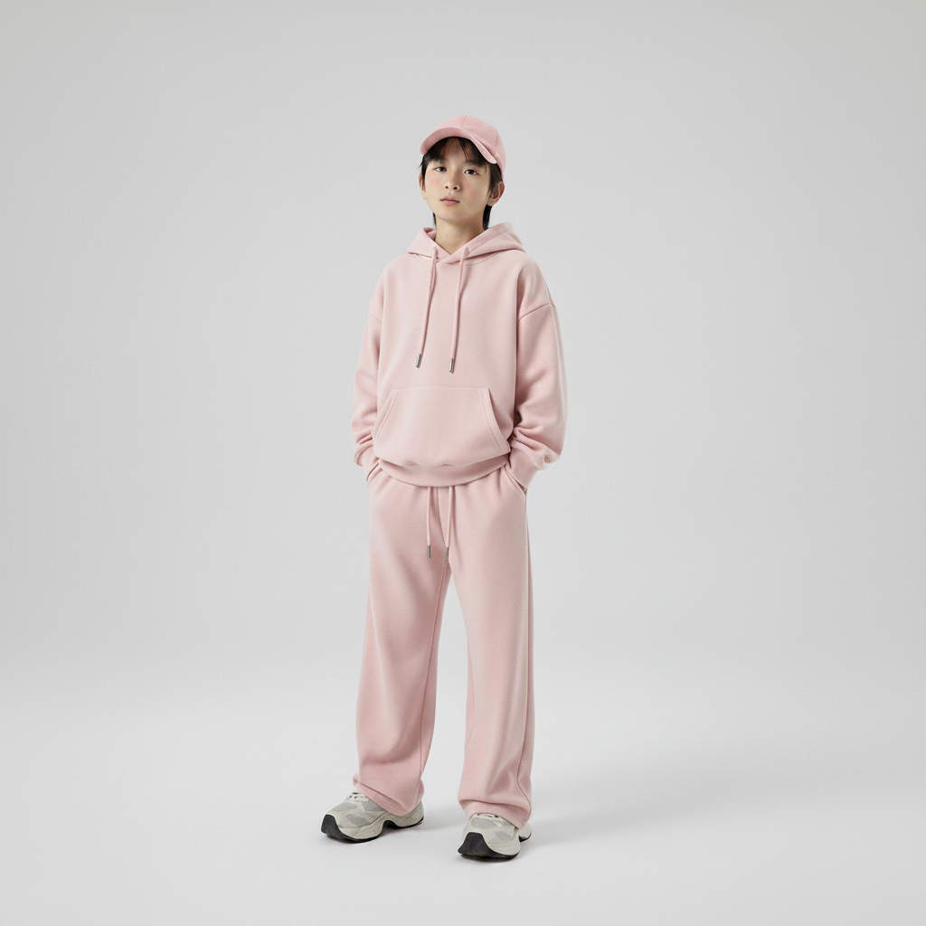 Celana Sweatpants Loose Baggy Anak Fleece Dusty Pink