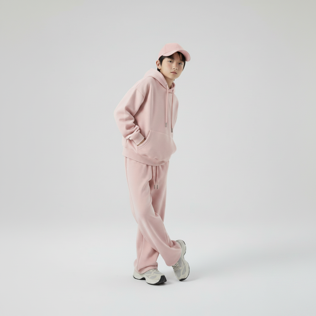Celana Sweatpants Loose Baggy Anak Fleece Dusty Pink