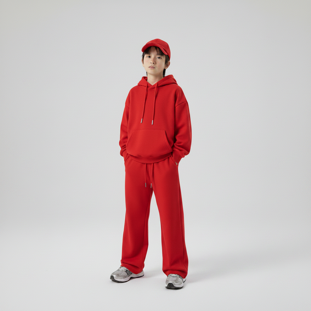 Celana Sweatpants Loose Baggy Anak Fleece Merah