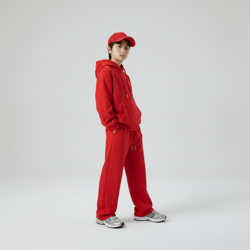 Celana Sweatpants Loose Baggy Anak Fleece Merah