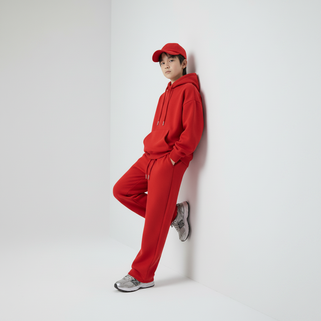 Celana Sweatpants Loose Baggy Anak Fleece Merah
