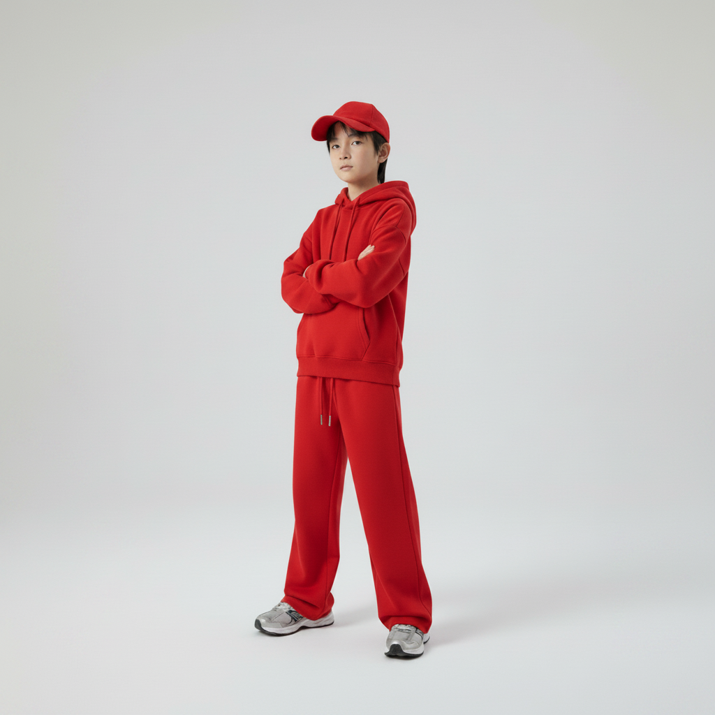 Celana Sweatpants Loose Baggy Anak Fleece Merah
