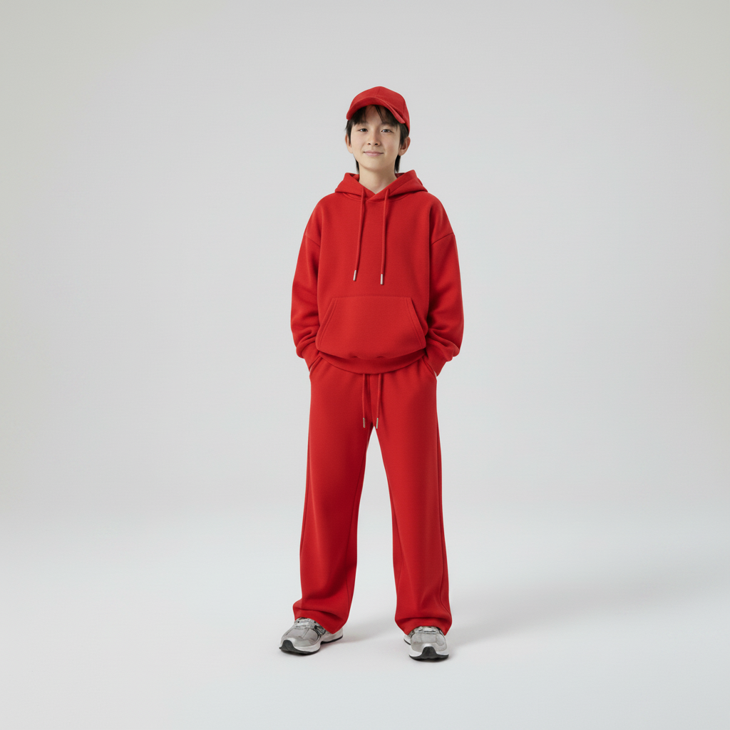 Celana Sweatpants Loose Baggy Anak Fleece Merah