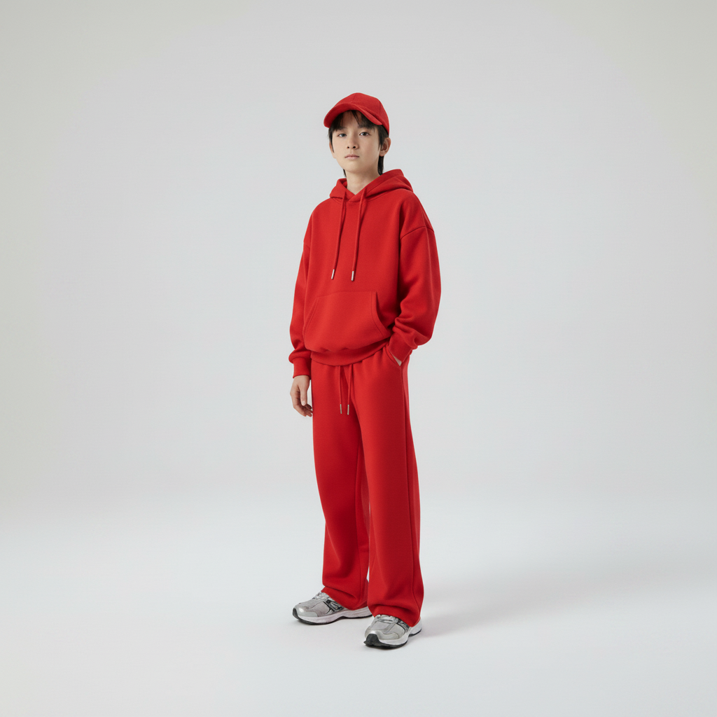 Celana Sweatpants Loose Baggy Anak Fleece Merah