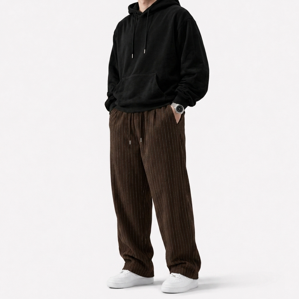 Celana Panjang Loose Baggy Stripe Coklat Kopi