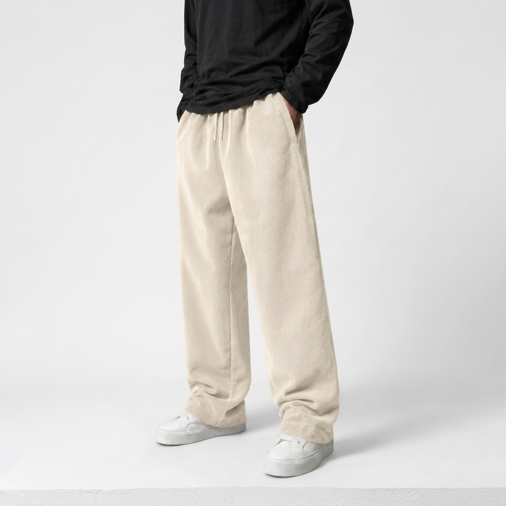 Celana Panjang Loose Baggy Corduroy Cream