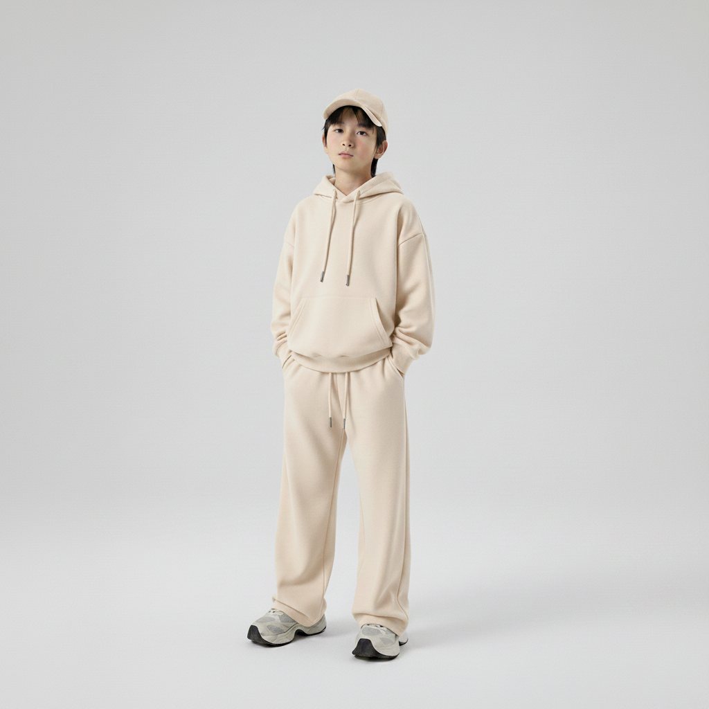 Celana Sweatpants Loose Baggy Anak Fleece Cream Muda