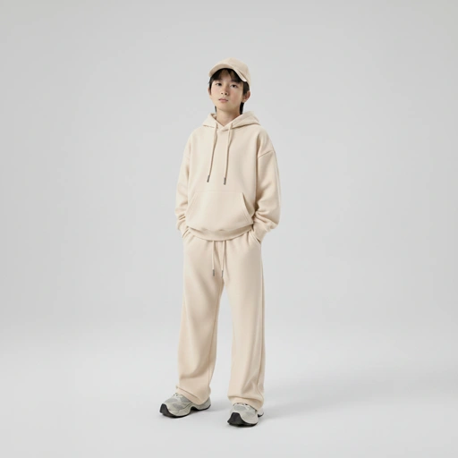 Celana Sweatpants Loose Baggy Anak Fleece Cream Muda