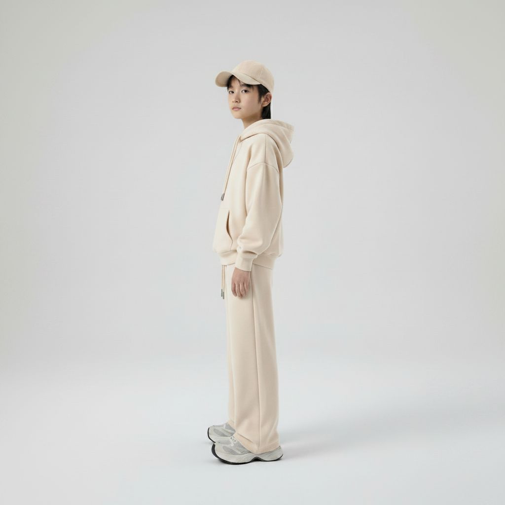 Celana Sweatpants Loose Baggy Anak Fleece Cream Muda