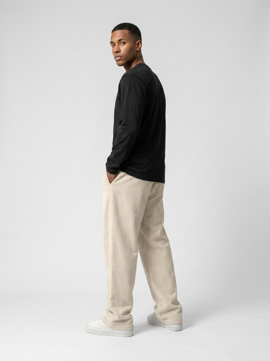 Celana Panjang Loose Baggy Corduroy Cream