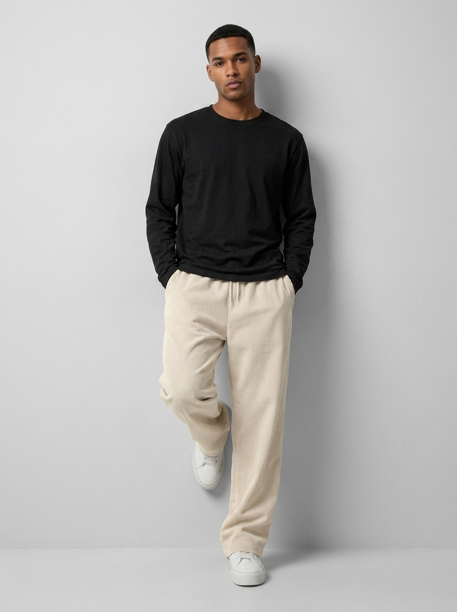 Celana Panjang Loose Baggy Corduroy Cream