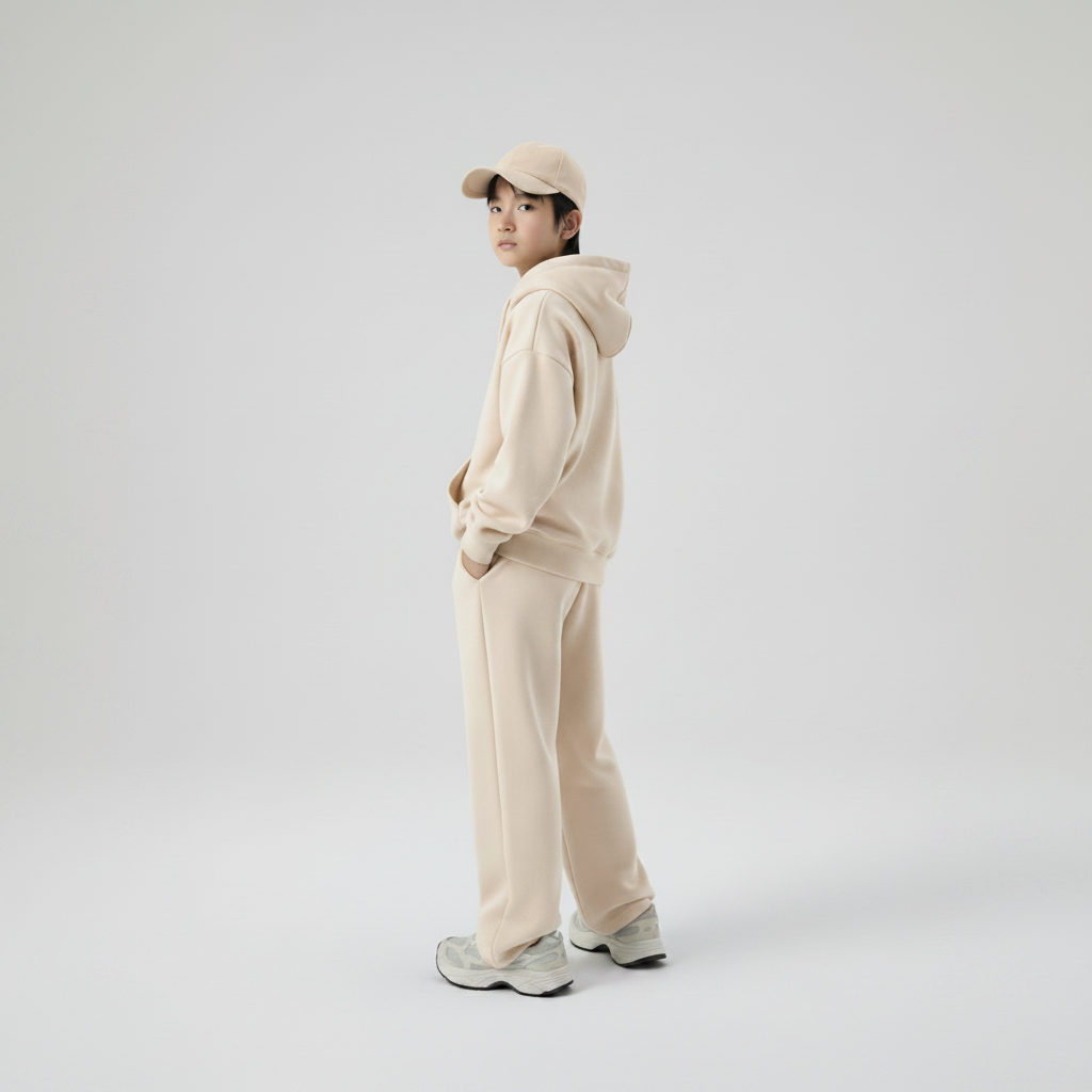 Celana Sweatpants Loose Baggy Anak Fleece Cream Muda