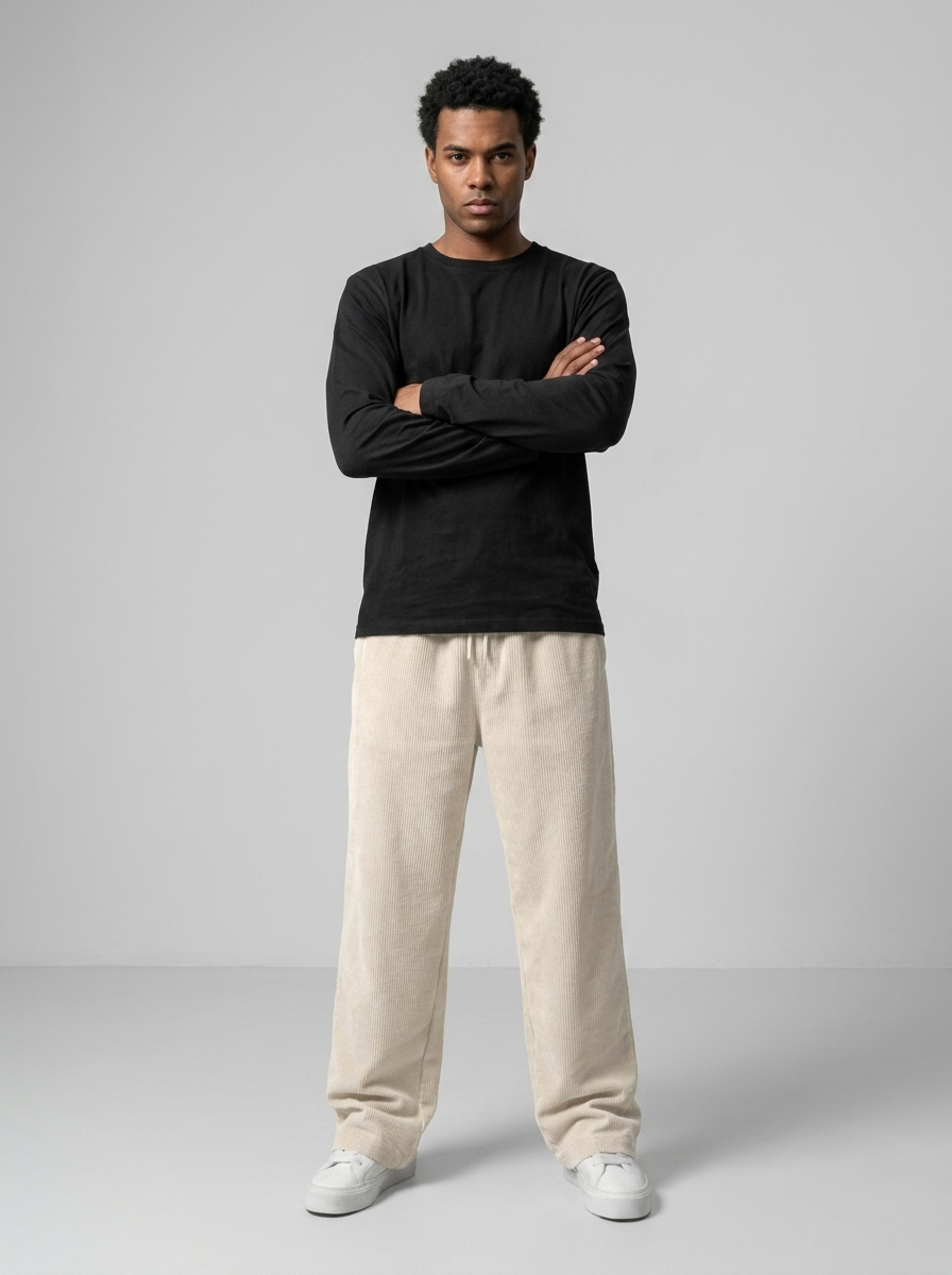Celana Panjang Loose Baggy Corduroy Cream