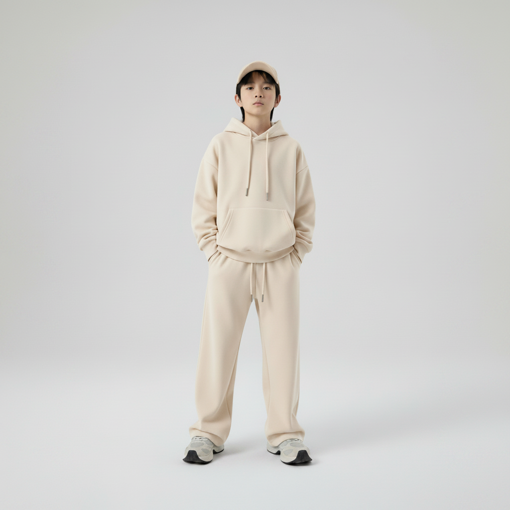 Celana Sweatpants Loose Baggy Anak Fleece Cream Muda