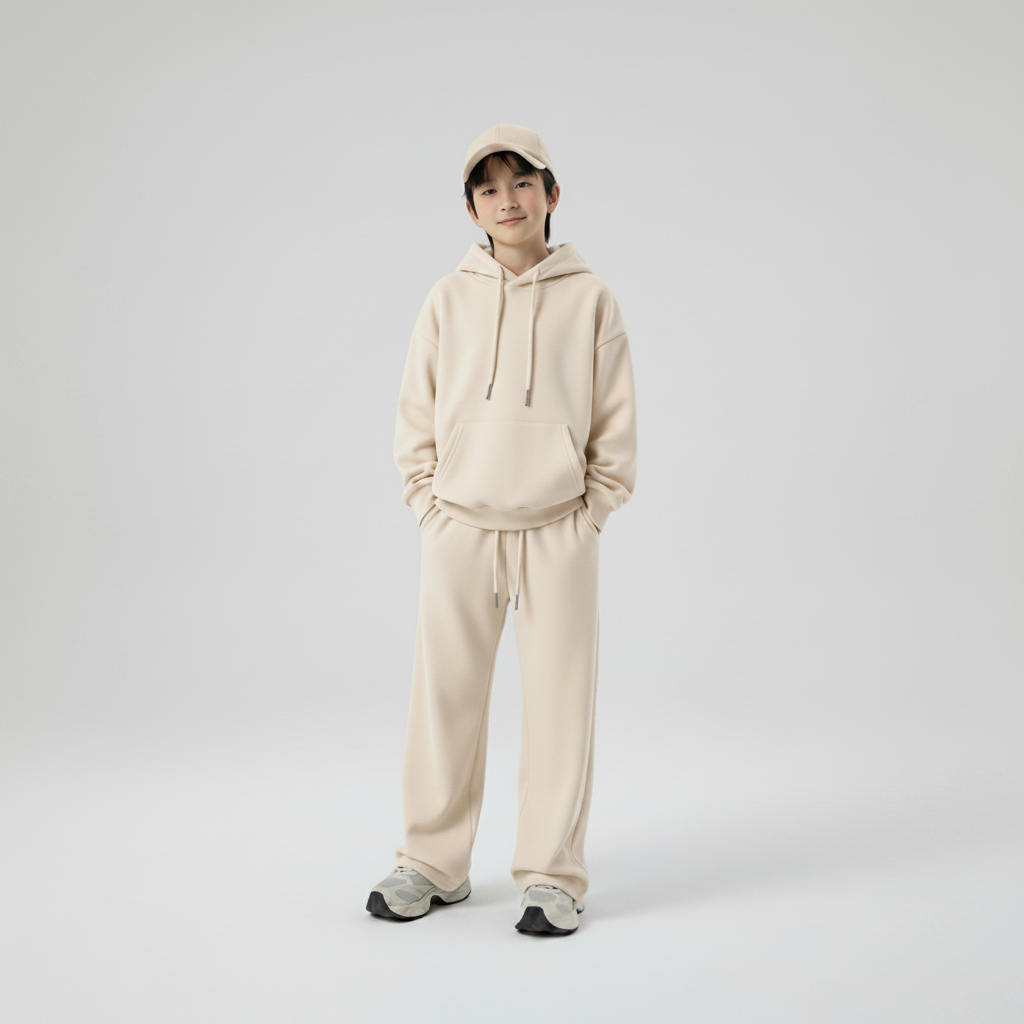 Celana Sweatpants Loose Baggy Anak Fleece Cream Muda