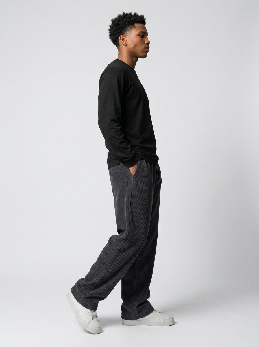Celana Panjang Loose Baggy Corduroy Dark grey