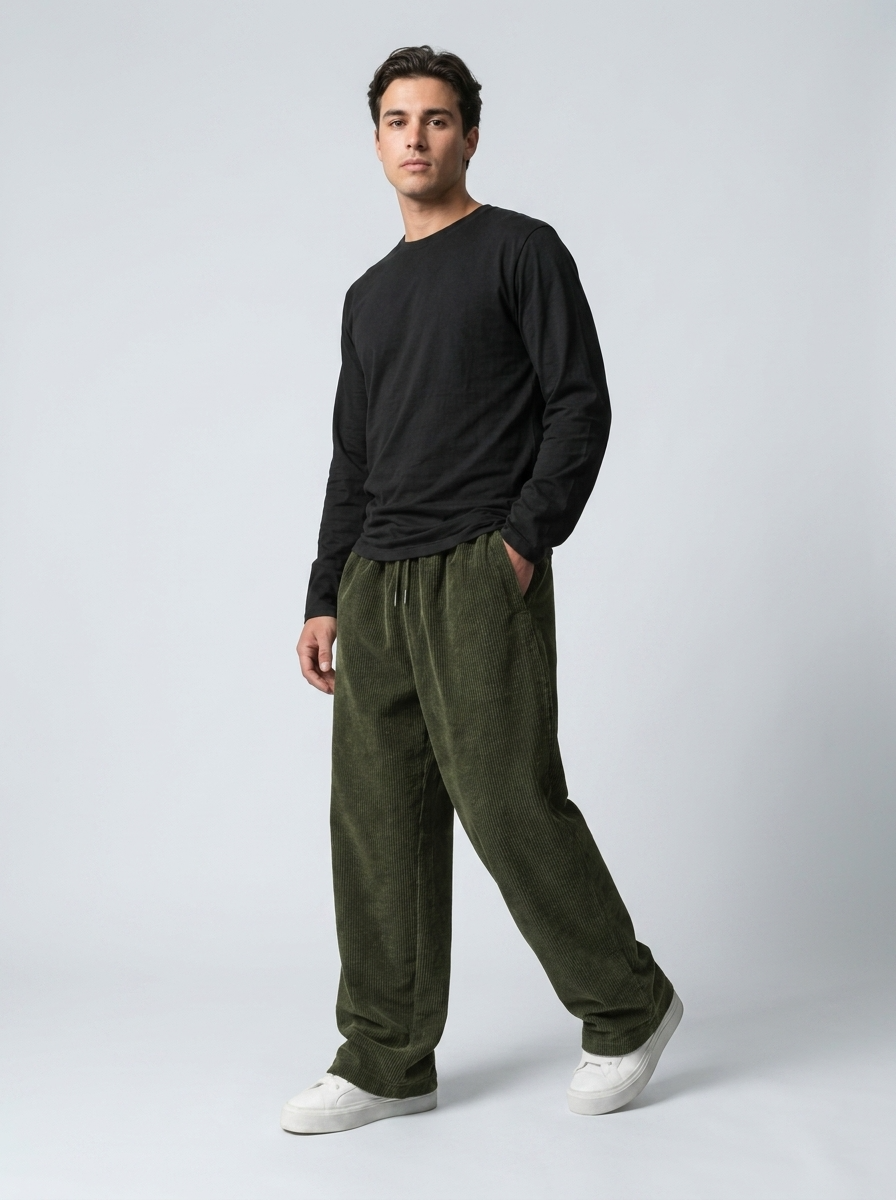 Celana Panjang Loose Baggy Corduroy Hijau Army