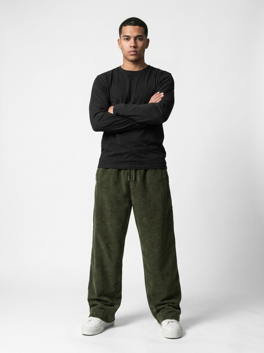 Celana Panjang Loose Baggy Corduroy Hijau Army