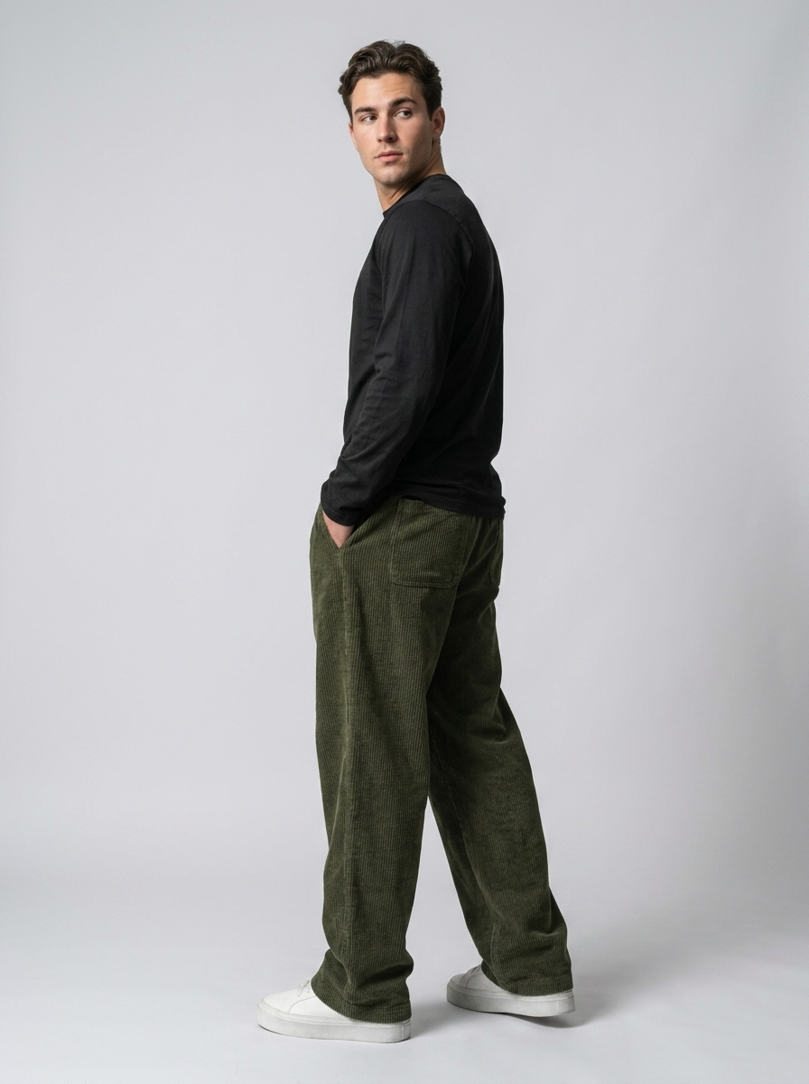 Celana Panjang Loose Baggy Corduroy Hijau Army