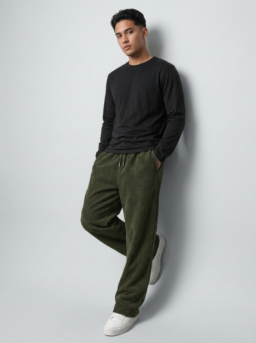Celana Panjang Loose Baggy Corduroy Hijau Army