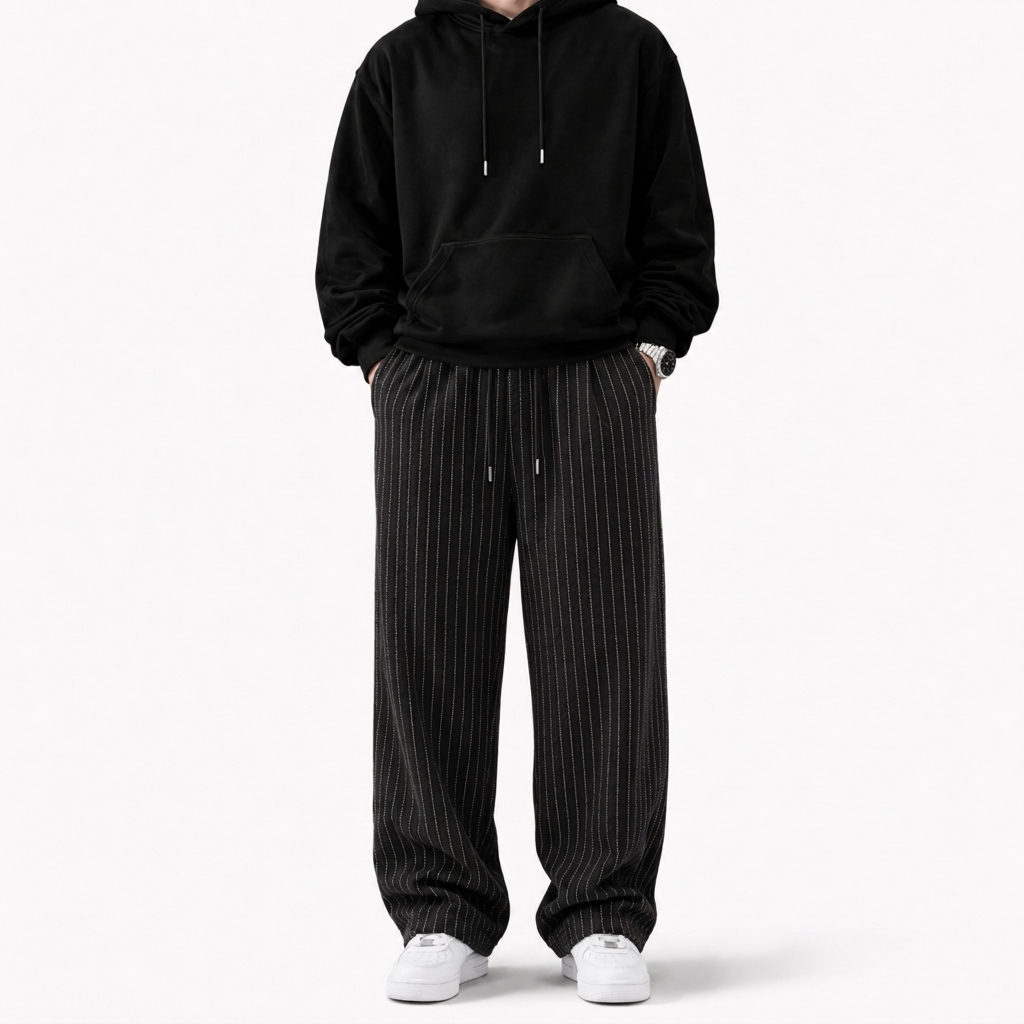 Celana Panjang Loose Baggy Stripe Hitam