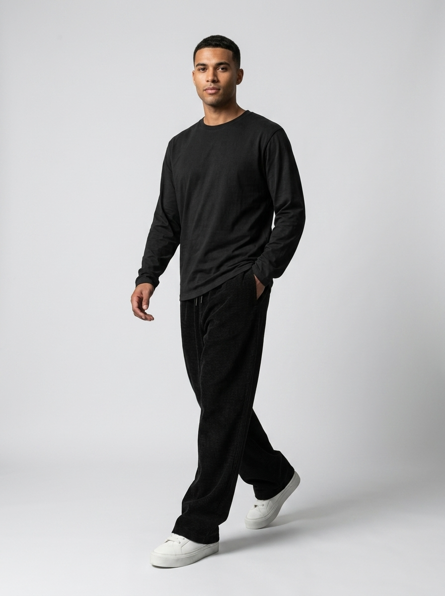 Celana Panjang Loose Baggy Corduroy Hitam