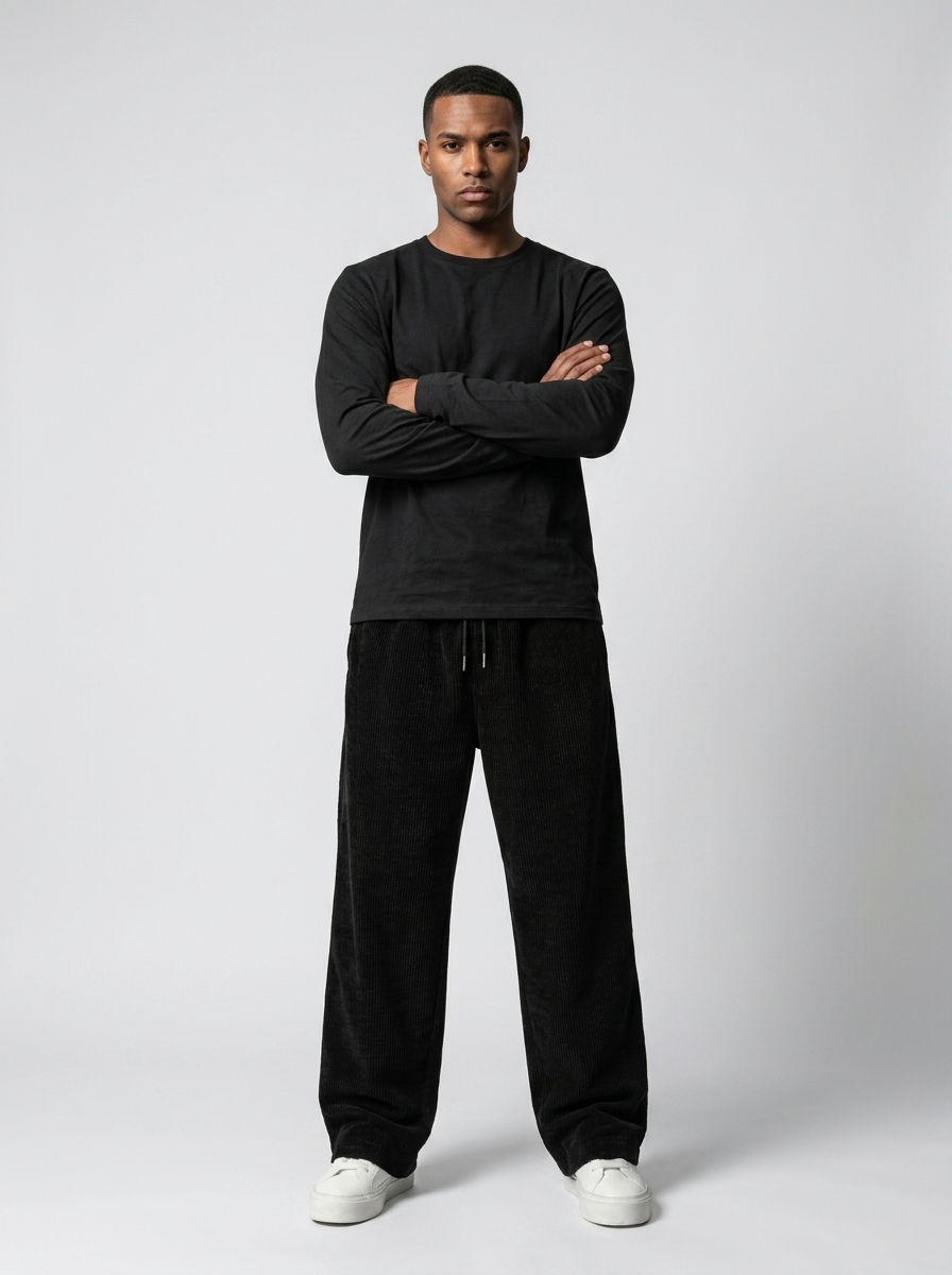 Celana Panjang Loose Baggy Corduroy Hitam