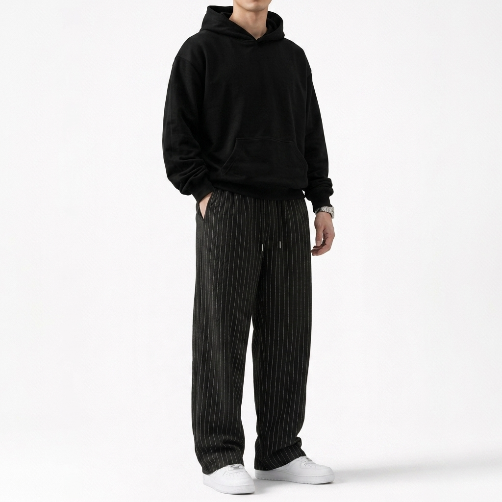 Celana Panjang Loose Baggy Stripe Hitam