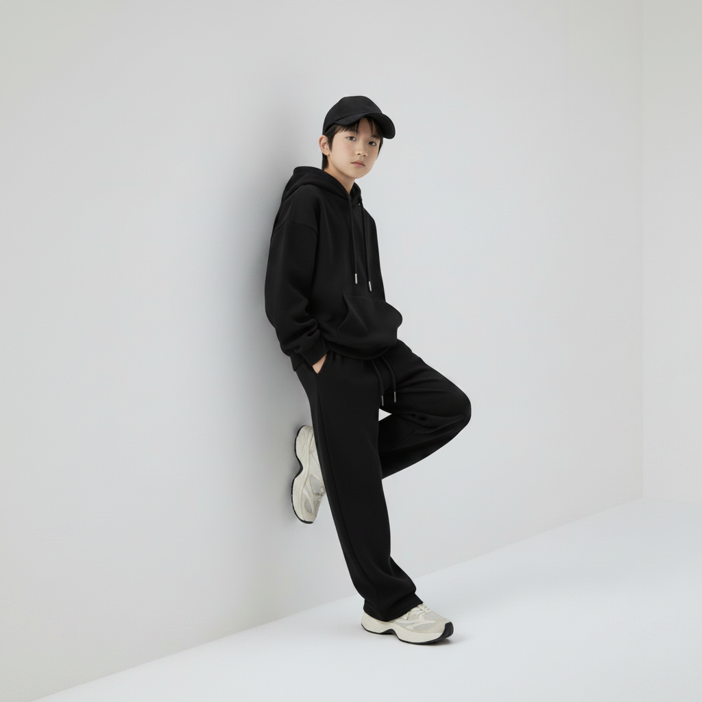 Celana Sweatpants Loose Baggy Anak Fleece hitam