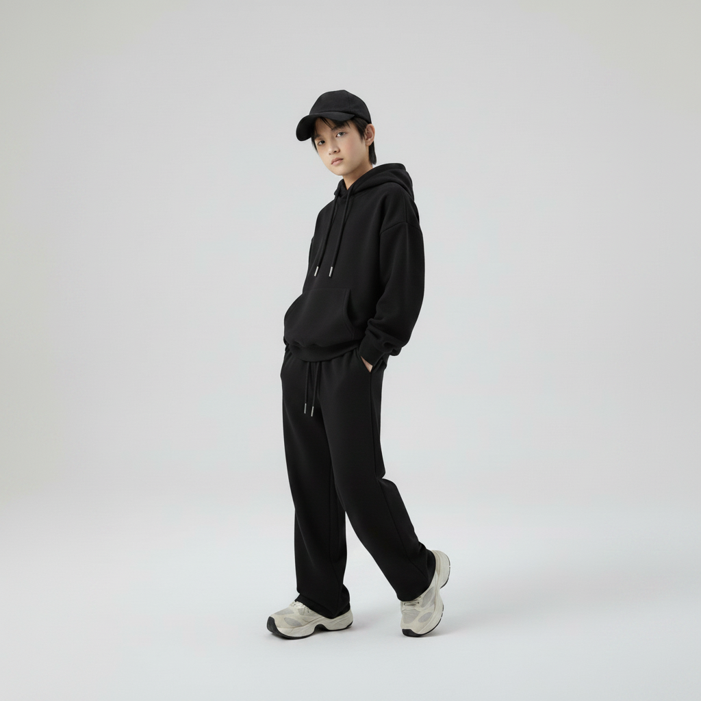 Celana Sweatpants Loose Baggy Anak Fleece hitam