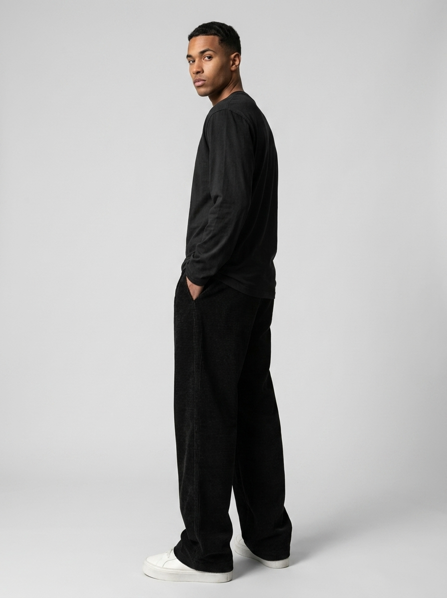 Celana Panjang Loose Baggy Corduroy Hitam