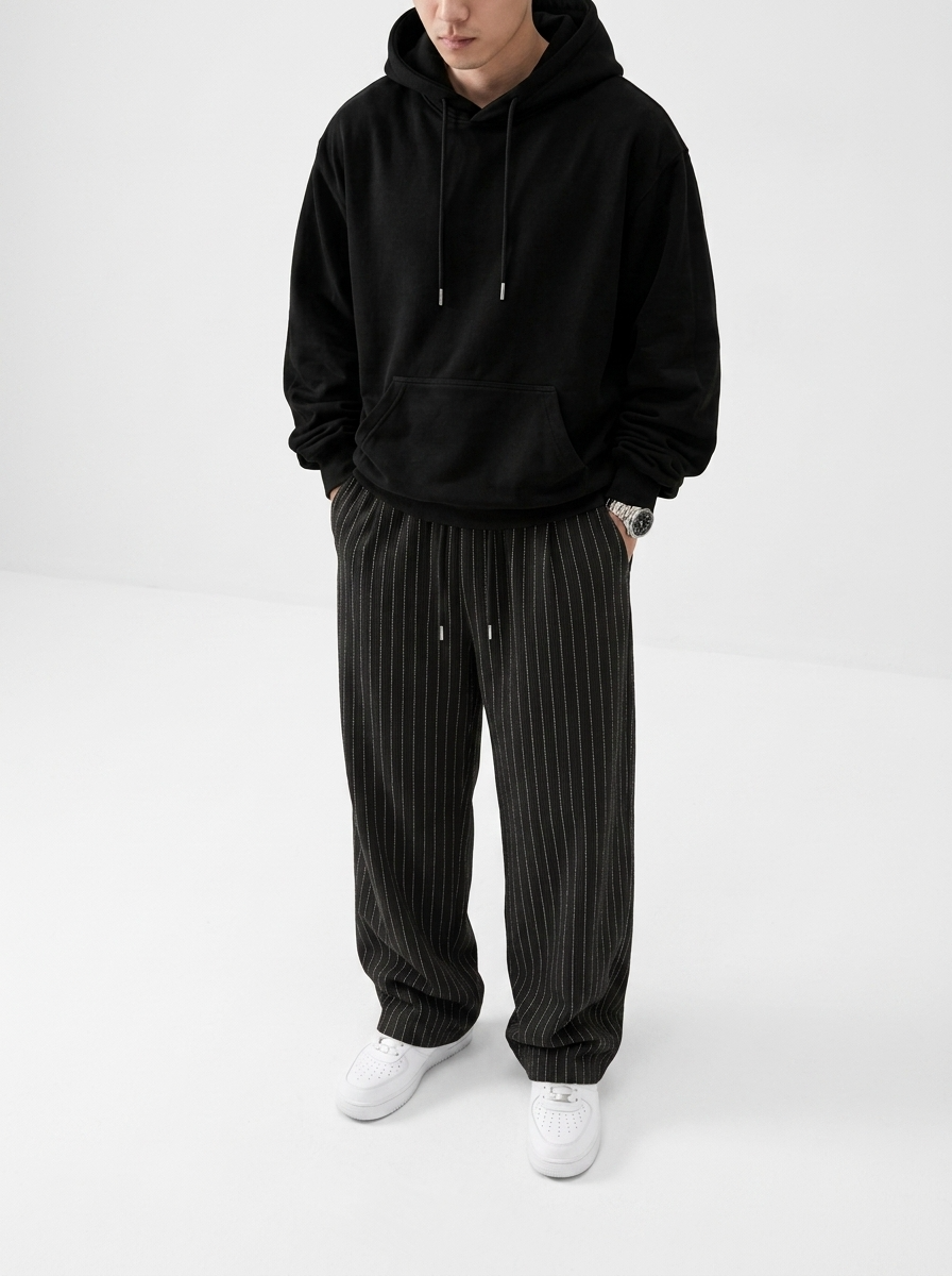 Celana Panjang Loose Baggy Stripe Hitam