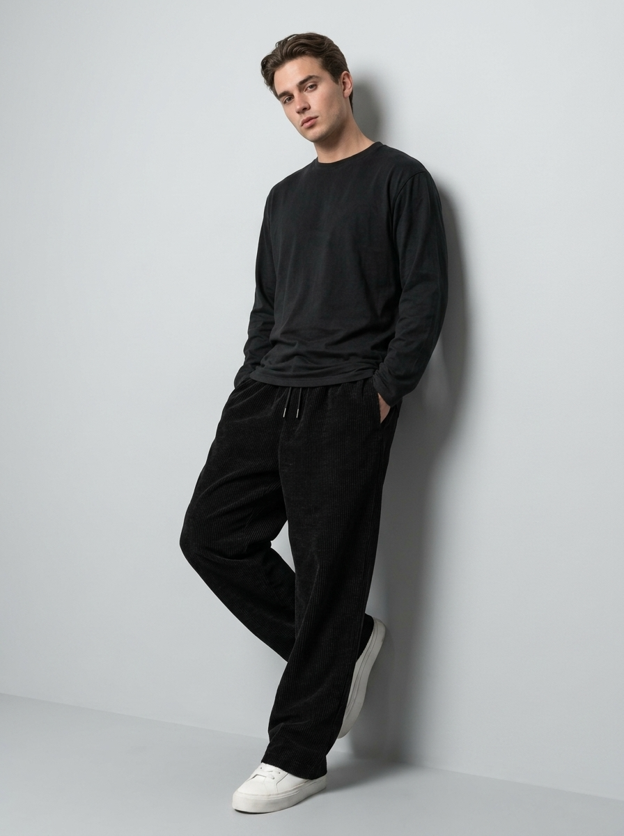 Celana Panjang Loose Baggy Corduroy Hitam