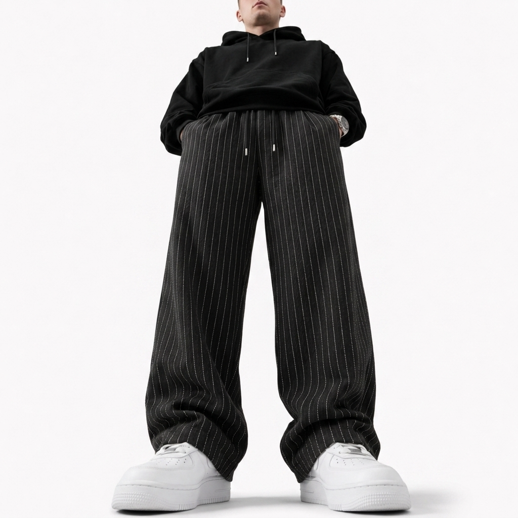 Celana Panjang Loose Baggy Stripe Hitam