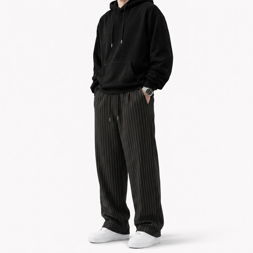 Celana Panjang Loose Baggy Stripe Hitam