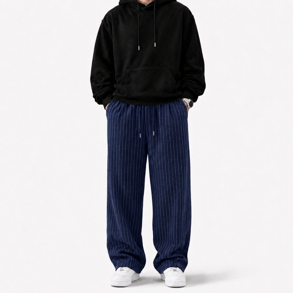 Celana Panjang Loose Baggy Stripe Navy