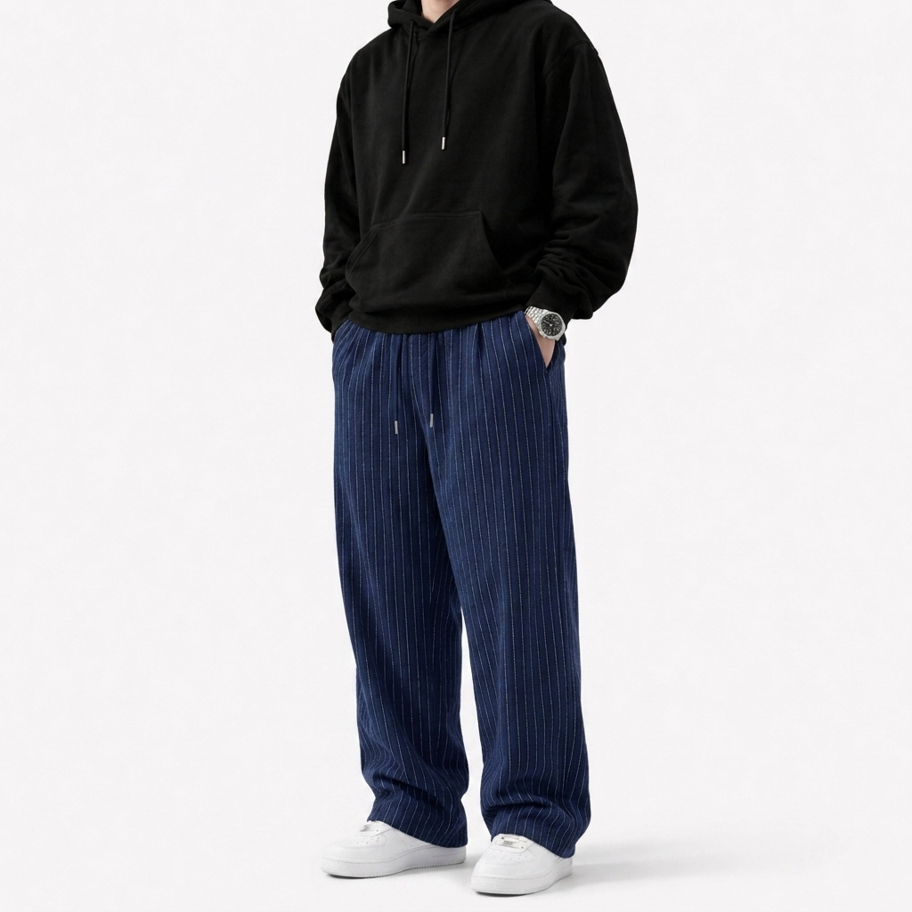 Celana Panjang Loose Baggy Stripe Navy
