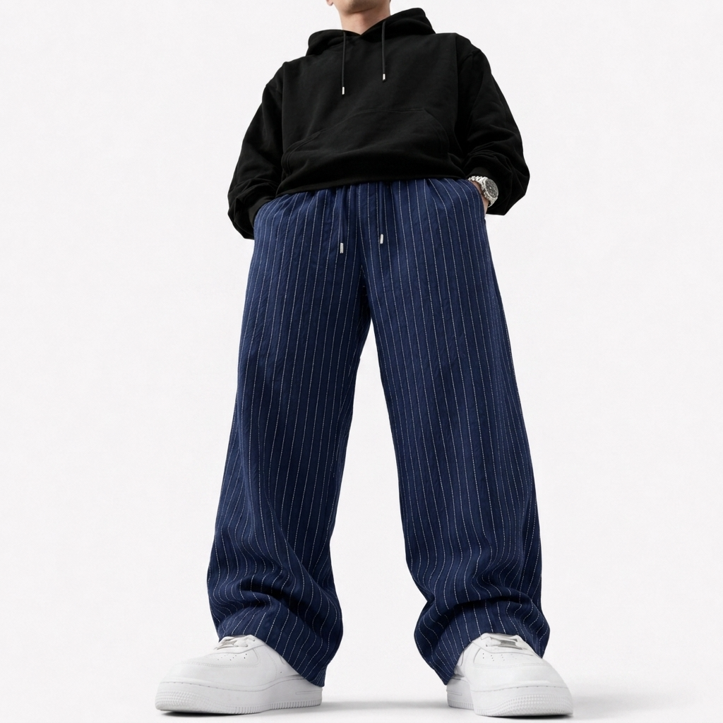 Celana Panjang Loose Baggy Stripe Navy