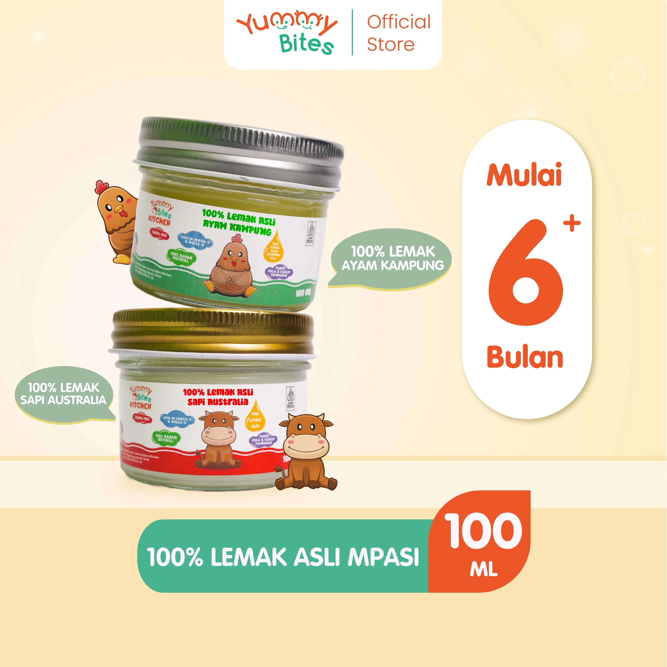 Yummy Bites Kitchen - 100% Lemak Sapi Asli 100 ML | Pure Fat | 100% Lemak Ayam Kampung Asli | Fat Oil | Booster MPASI | Lemak sehat MPAS