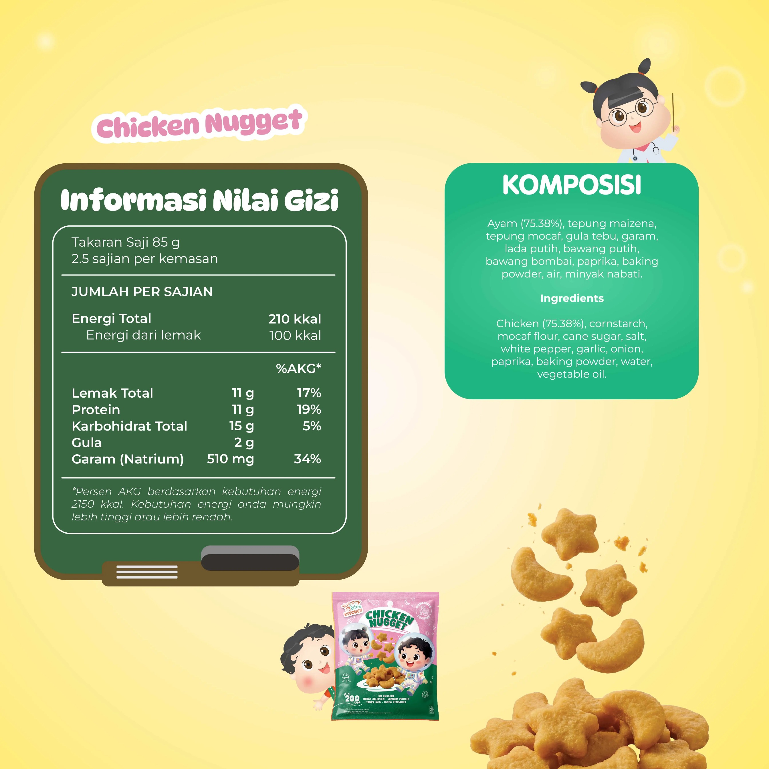 Yummy Bites Kitchen - Chicken Nugget 200 gr MPASI bayi Non UPF | Real Meat | No MSG | Gluten Free | Tanpa Pengawet