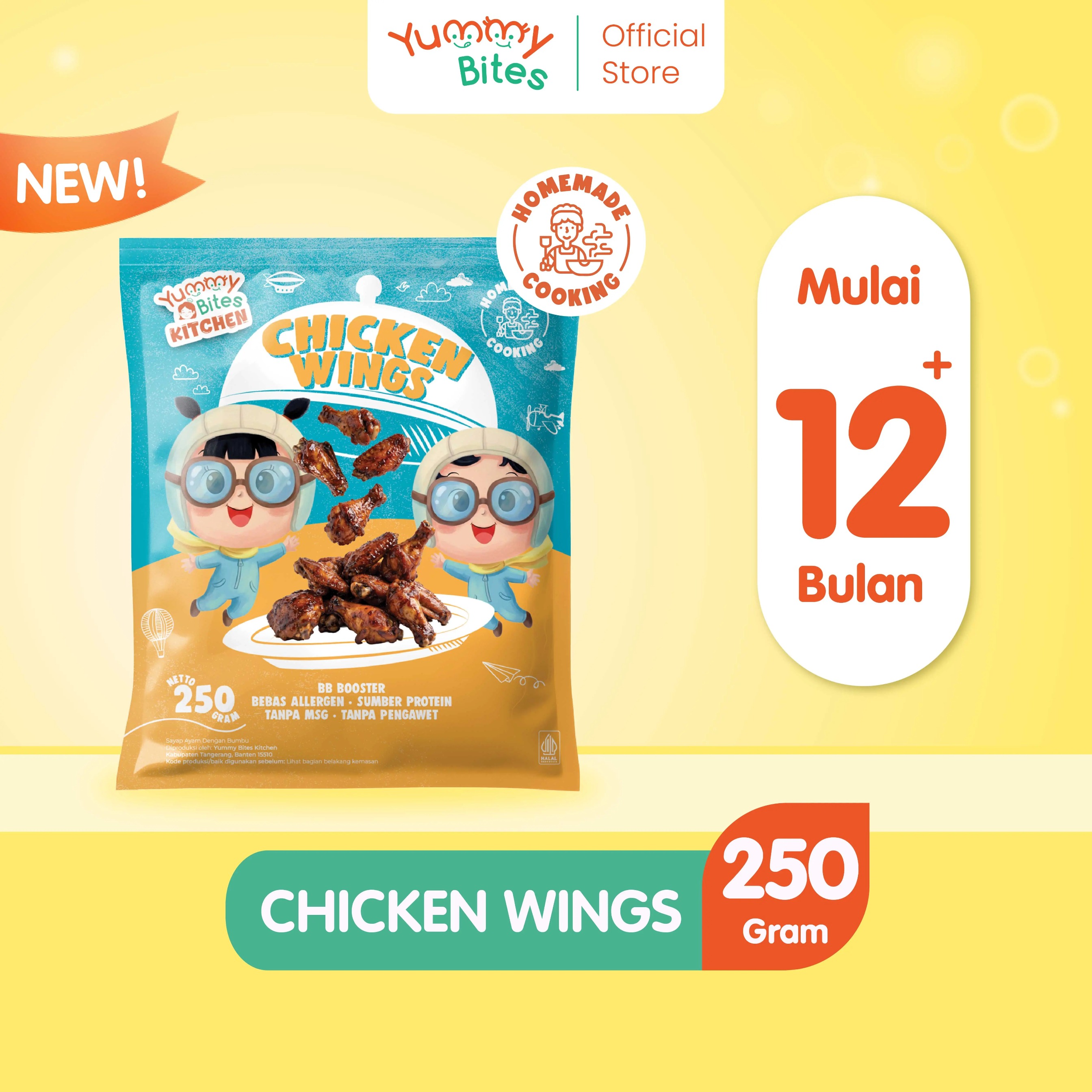 Yummy Bites Kitchen - Chicken Wings 250 gr MPASI bayi Non UPF | Real Meat | No MSG | Gluten Free | Tanpa Pengawet