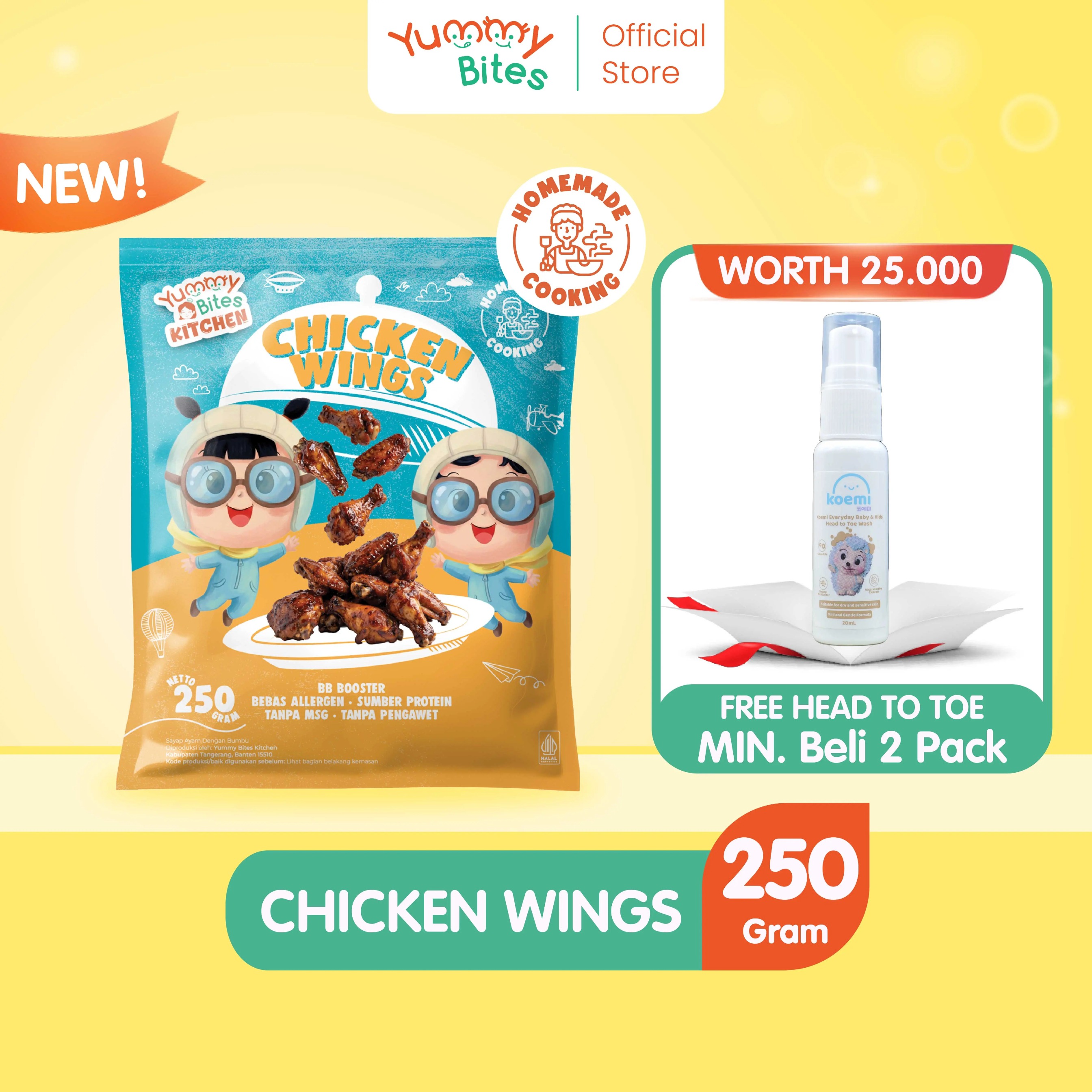 Yummy Bites Kitchen - Chicken Wings 250 gr MPASI bayi Non UPF | Real Meat | No MSG | Gluten Free | Tanpa Pengawet
