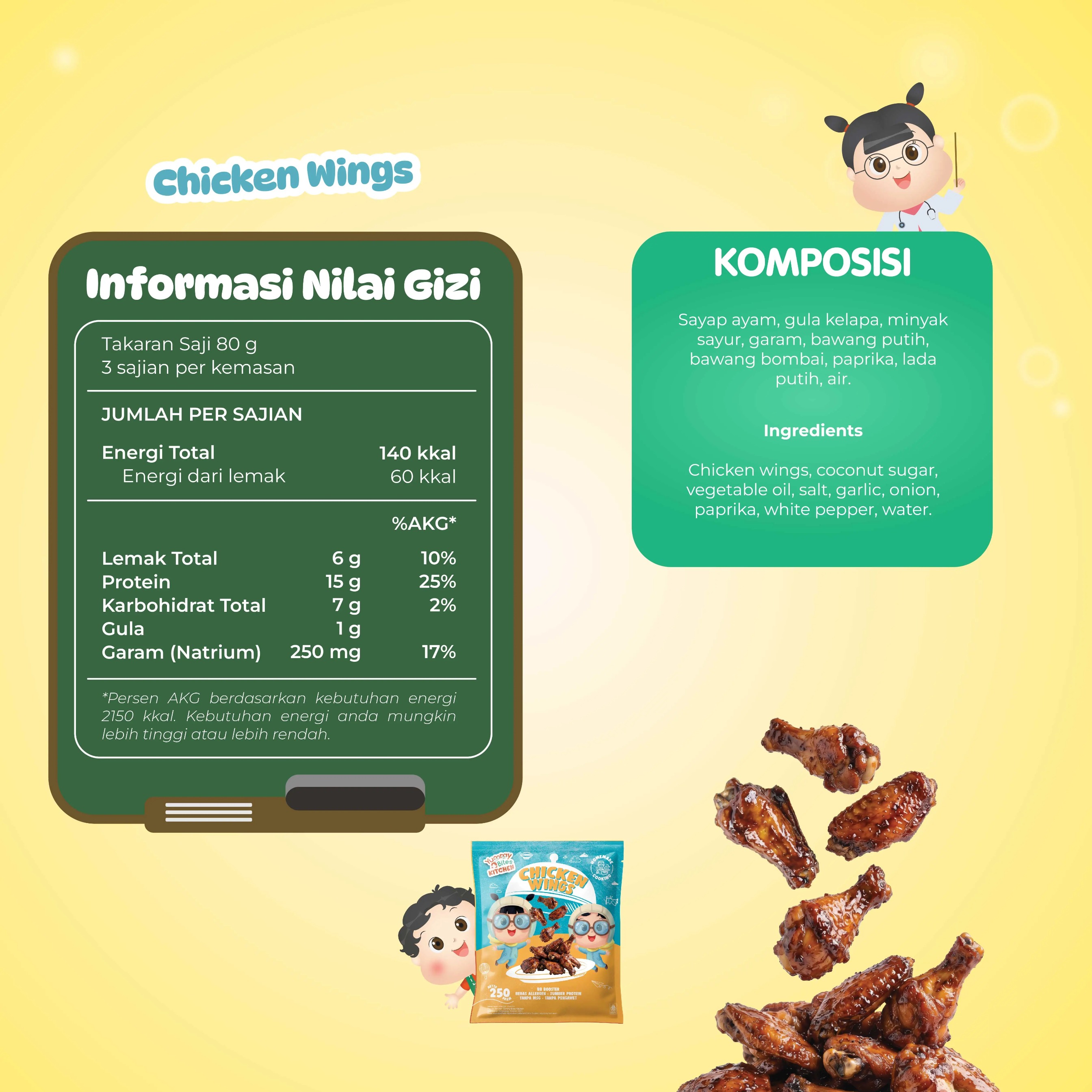 Yummy Bites Kitchen - Chicken Wings 250 gr MPASI bayi Non UPF | Real Meat | No MSG | Gluten Free | Tanpa Pengawet