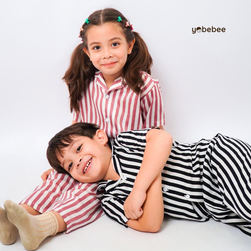 Piyama Stripe Pajamas Anak Lengan Pendek
