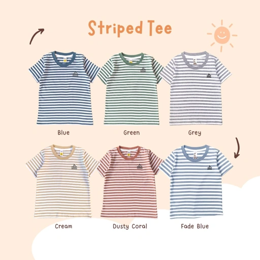 Atasan Kaos Striped Tee Bordir Anak
