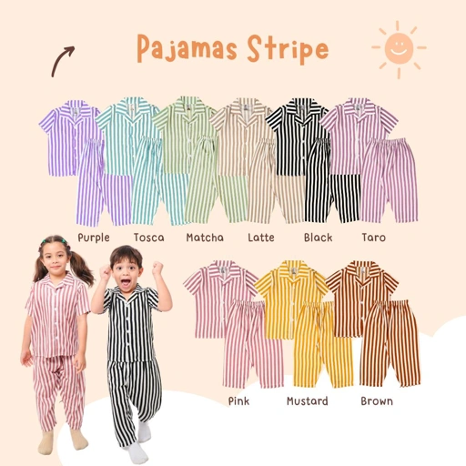 Piyama Stripe Pajamas Anak Lengan Pendek